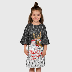 Детское платье 3D С Новым Годом дед мороз и олень - фото 2