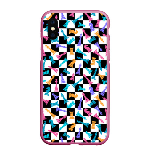 Чехол для iPhone XS Max матовый Разноцветные Шахматные Фигуры, цвет малиновый