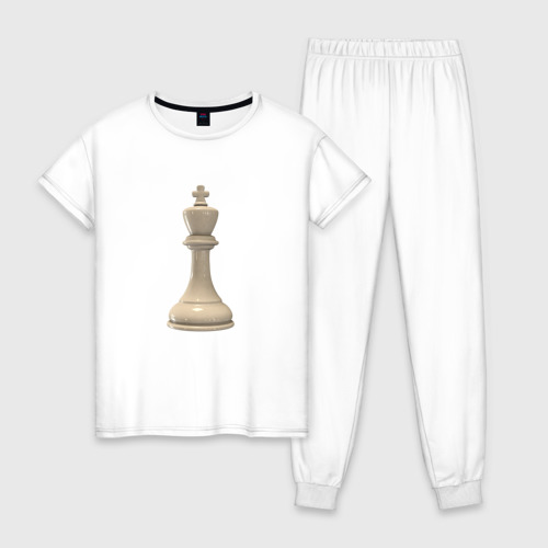 Женская пижама хлопок с принтом Шахматная фигура Белый король, вид спереди #2