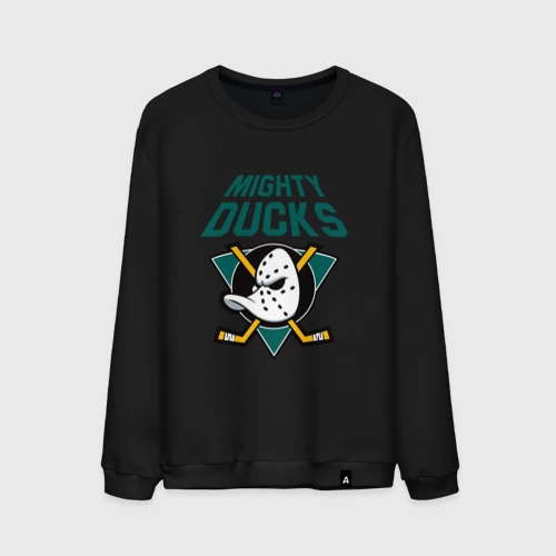 Мужской свитшот хлопок с принтом Анахайм Дакс, Mighty Ducks, вид спереди #2