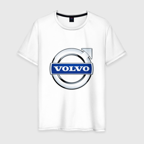 Мужская футболка из хлопка с принтом Volvo, логотип, вид спереди №1