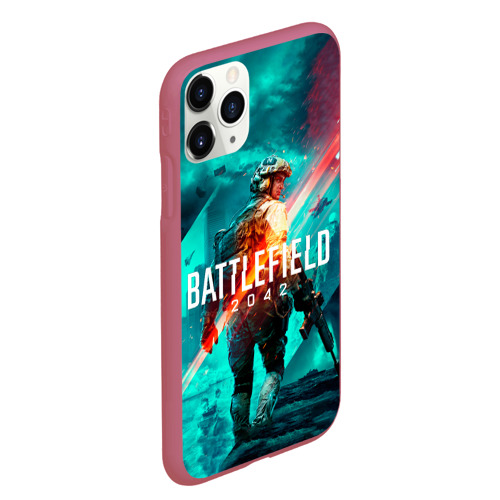 Чехол для iPhone 11 Pro Max матовый Battlefield 2042 игровой арт, цвет малиновый - фото 3