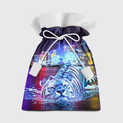 Подарочный 3D мешок Плывущий неоновый тигр за городом