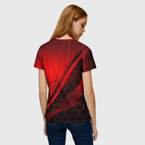 Женская футболка 3D с принтом LEXUS RED GEOMETRY | ЛЕКСУС, вид сзади #2