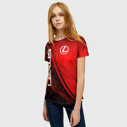 Женская футболка 3D с принтом LEXUS RED GEOMETRY | ЛЕКСУС, фото на моделе #1