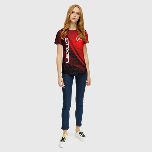 Женская футболка 3D с принтом LEXUS RED GEOMETRY | ЛЕКСУС, вид сбоку #3