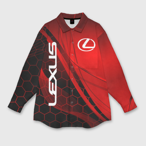 Мужская рубашка oversize 3D с принтом Lexus red geometry Лексус, вид спереди #2