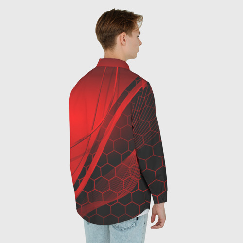 Мужская рубашка oversize 3D с принтом Lexus red geometry Лексус, вид сзади #2