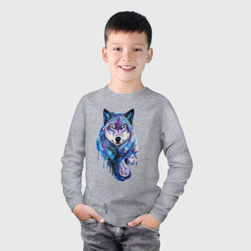 Детский лонгслив хлопок с принтом Волк акварель, фото на моделе #1