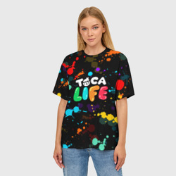 Женская футболка oversize 3D Toca Boca Rainbow paints Тока бока радужные краски - фото 2