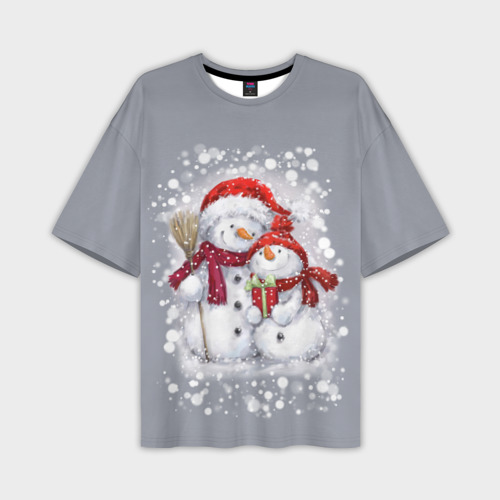 Мужская футболка oversize 3D Два снеговика, цвет 3D печать