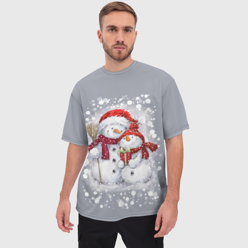 Мужская футболка oversize 3D Два снеговика, цвет 3D печать - фото 3