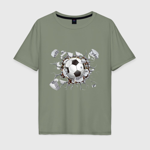 Мужская футболка хлопок Oversize Футбол внутри - мяч пробил дыру, цвет авокадо