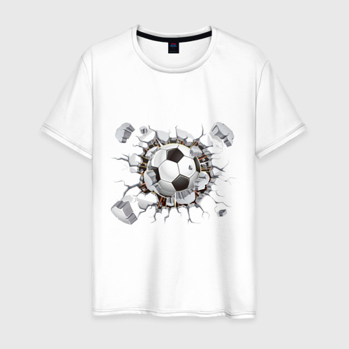 Мужская футболка хлопок Футбол внутри - мяч пробил дыру, цвет белый