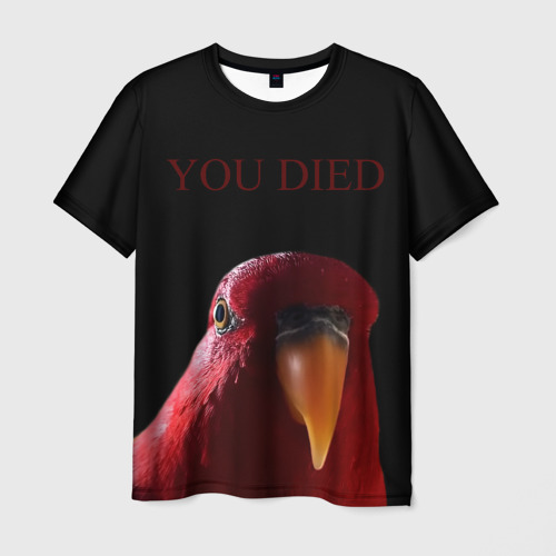 Мужская футболка с принтом Красный попугай Red parrot, вид спереди №1