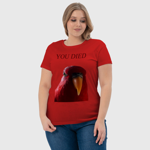 Женская футболка хлопок с принтом Красный попугай wuewuewuewuewue, фото #4