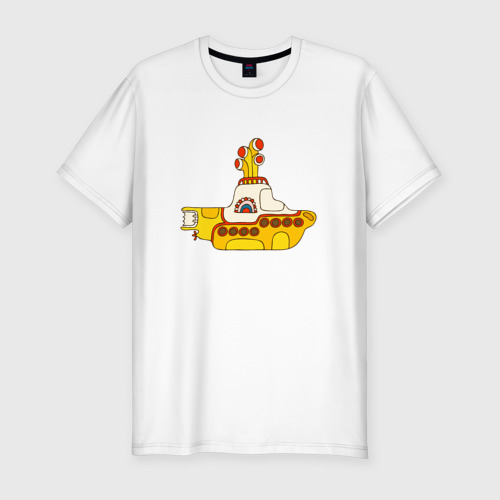 Мужская футболка хлопок Slim с принтом The Beatles Yellow Submarine в дудл стиле, вид спереди #2