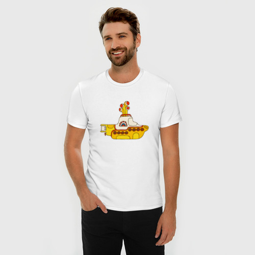 Мужская футболка хлопок Slim с принтом The Beatles Yellow Submarine в дудл стиле, фото на моделе #1