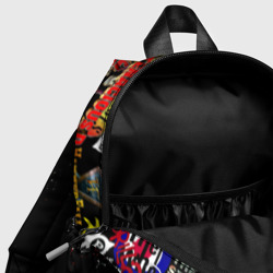 Рюкзак с принтом Лого рок групп для ребенка, вид на модели спереди №4. Цвет основы: белый