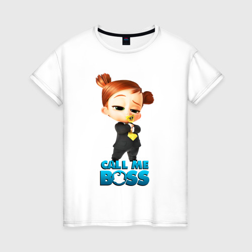 Женская футболка из хлопка с принтом Босс Молокосос - Call me Boss девочка босс, вид спереди №1