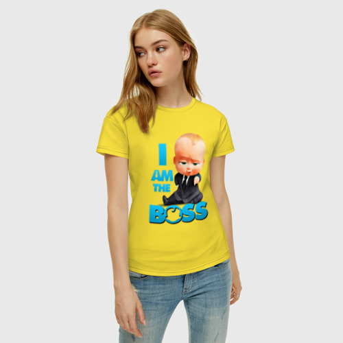Женская футболка хлопок с принтом Босс Молокосос - I am the Boss, фото на моделе #1