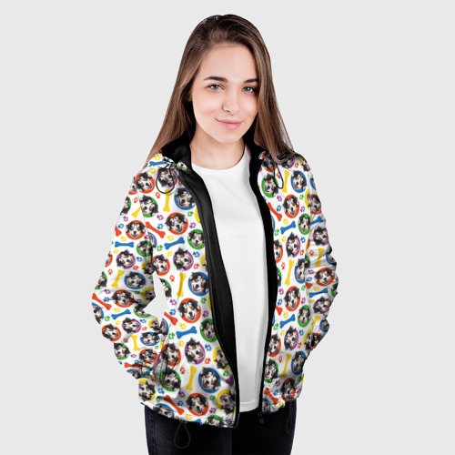Женская куртка 3D Австралийская Овчарка красочный дизайн, цвет черный - фото 4