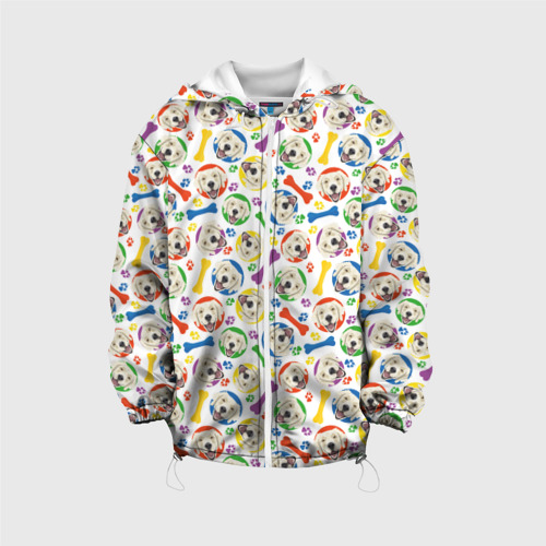 Детская куртка 3D Золотистый Ретривер красочный дизайн, цвет белый