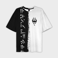 Мужская футболка oversize 3D The Elder Scrolls skyrim Fus ro dah чёрно белый