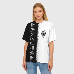 Женская футболка oversize 3D The Elder Scrolls skyrim Fus ro dah чёрно белый - фото 2
