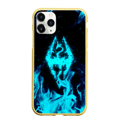 Чехол для iPhone 11 Pro Max матовый Скайрим неоновый огонь TES skyrim dragon