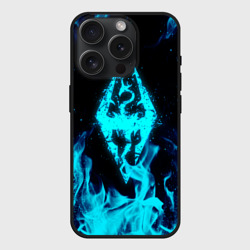 Чехол силиконовый для Apple iPhone 15 Pro матовый Скайрим неоновый огонь TES skyrim dragon