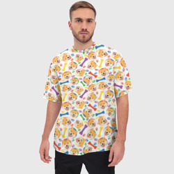 Мужская футболка oversize 3D Сиба Ину красочный дизайн - фото 2