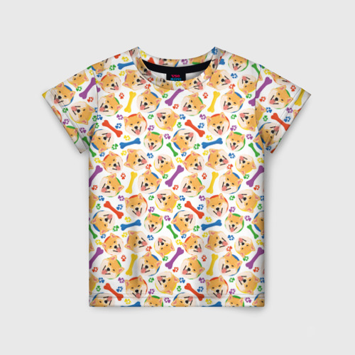 Детская футболка с принтом Сиба Ину красочный дизайн, вид спереди №1