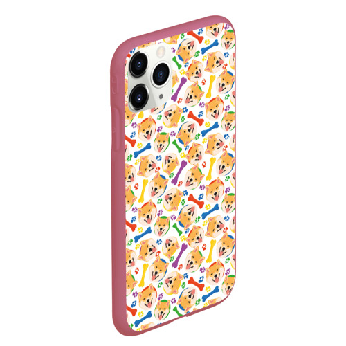 Чехол для iPhone 11 Pro Max матовый Сиба Ину красочный дизайн, цвет малиновый - фото 3