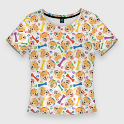 Женская футболка 3D Slim Сиба Ину красочный дизайн