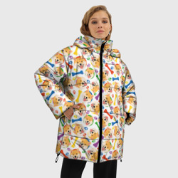 Женская зимняя куртка Oversize Сиба Ину красочный дизайн - фото 2