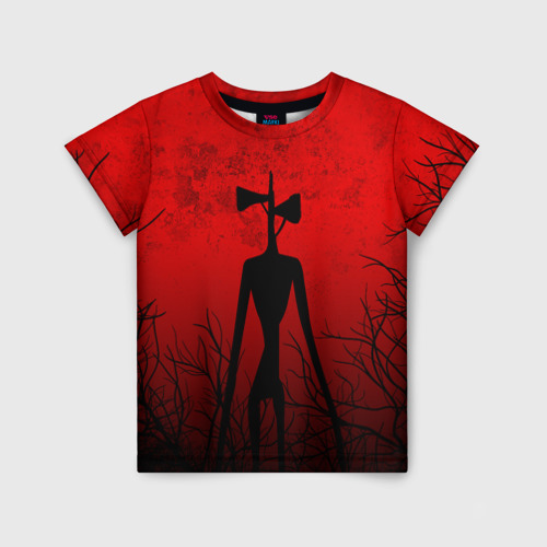Детская футболка с принтом Сиреноголовый в тёмном лесу, вид спереди №1