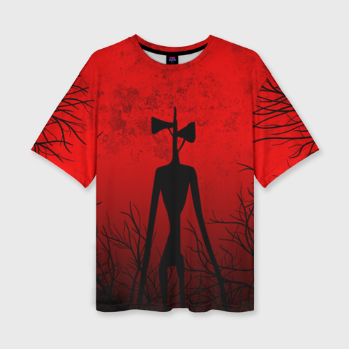 Женская футболка oversize 3D Сиреноголовый в тёмном лесу, цвет 3D печать