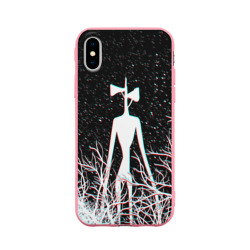Чехол для iPhone X матовый Сиреноголовый глитч лес, космос