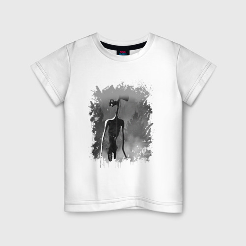 Детская футболка из хлопка с принтом Сиреноголовый в тумане, вид спереди №1