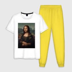 Мужская пижама с белой футболкой хлопок Работа Леонардо да Винчи Мона Лиза дель Джокондо 1503-1506