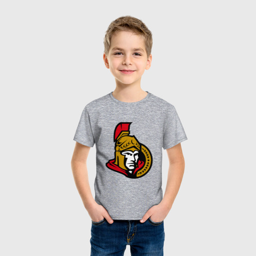 Детская футболка хлопок Оттава Сенаторз логотип, цвет меланж - фото 3
