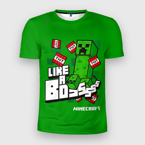 Мужская футболка 3D Slim Like a boss Minecraft Creepe