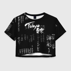 Женская футболка Crop-top 3D Токио Надпись Иероглифы Япония |Tokyo