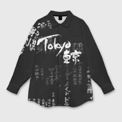 Женская рубашка oversize 3D Токио Надпись Иероглифы Япония |Tokyo