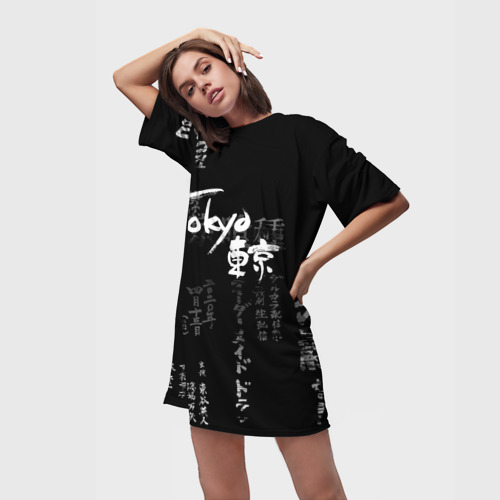 Платье-футболка 3D Токио Надпись Иероглифы Япония |Tokyo, цвет 3D печать - фото 3