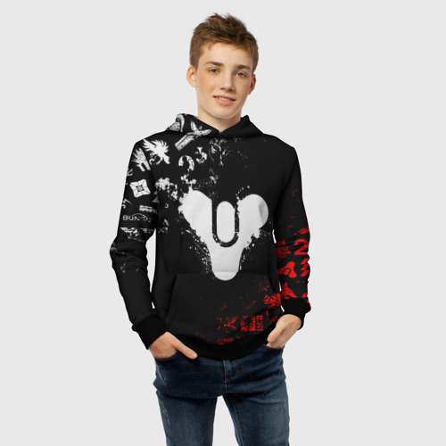 Детская толстовка 3D Destiny 2 red & white pattern logo, цвет черный - фото 6