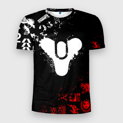 Мужская футболка 3D Slim Destiny 2 red & white pattern logo, цвет 3D печать