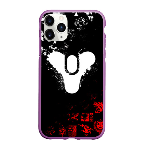 Чехол для iPhone 11 Pro Max матовый Destiny 2 red & white pattern logo, цвет фиолетовый