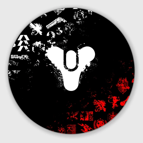 Круглый коврик для мышки Destiny 2 red & white pattern logo